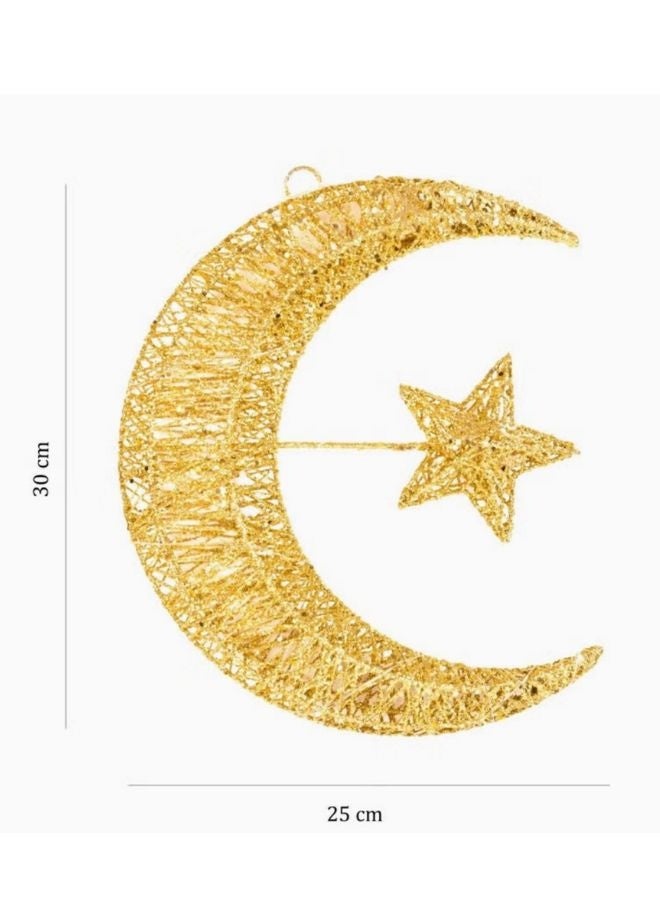 زينة رمضان هلال ونجمة بإضاءة LED – تعمل بالبطارية (30 × 25 سم) - Image 2